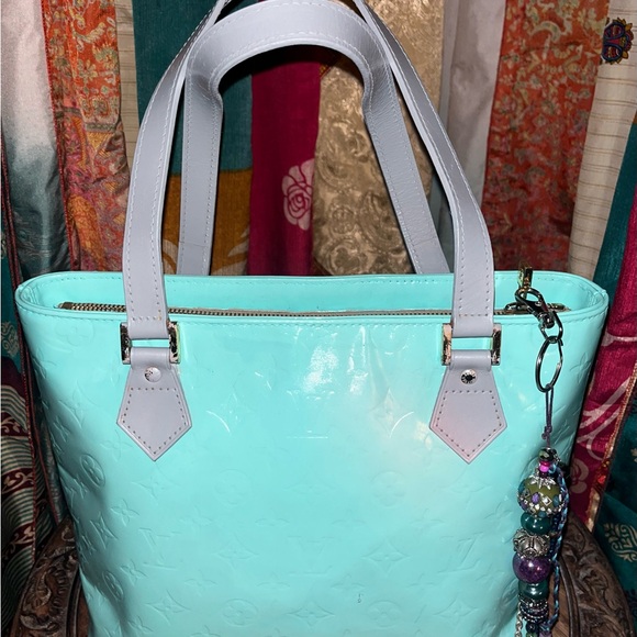 Hand painted Louis Vuitton in Tiffany Blue Grey strap comes handmade boho tassel - Picture 9 of 10